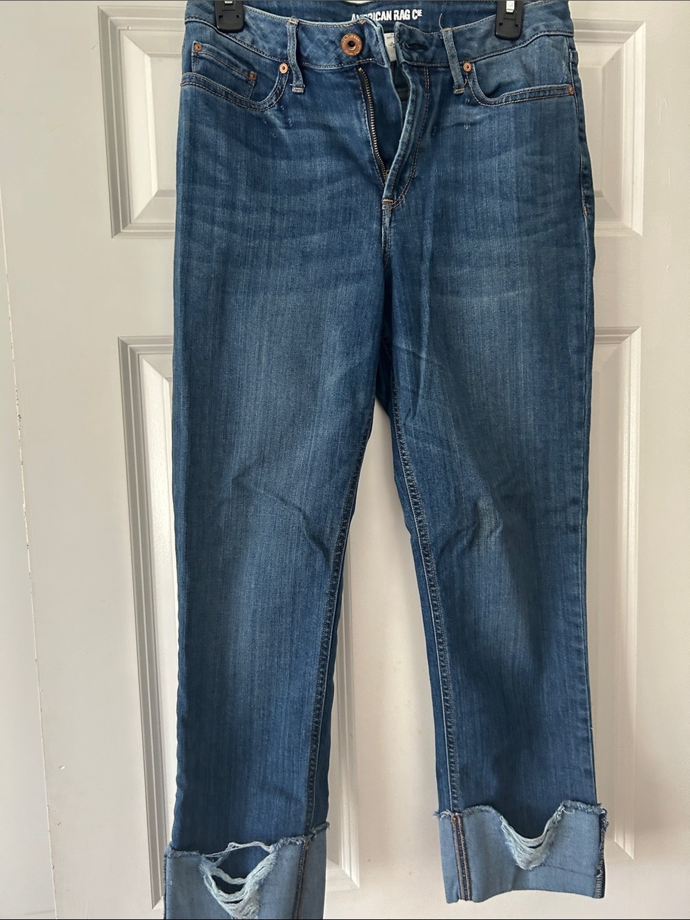 American Rag Mid-Blue Cropped Distressed Jeans